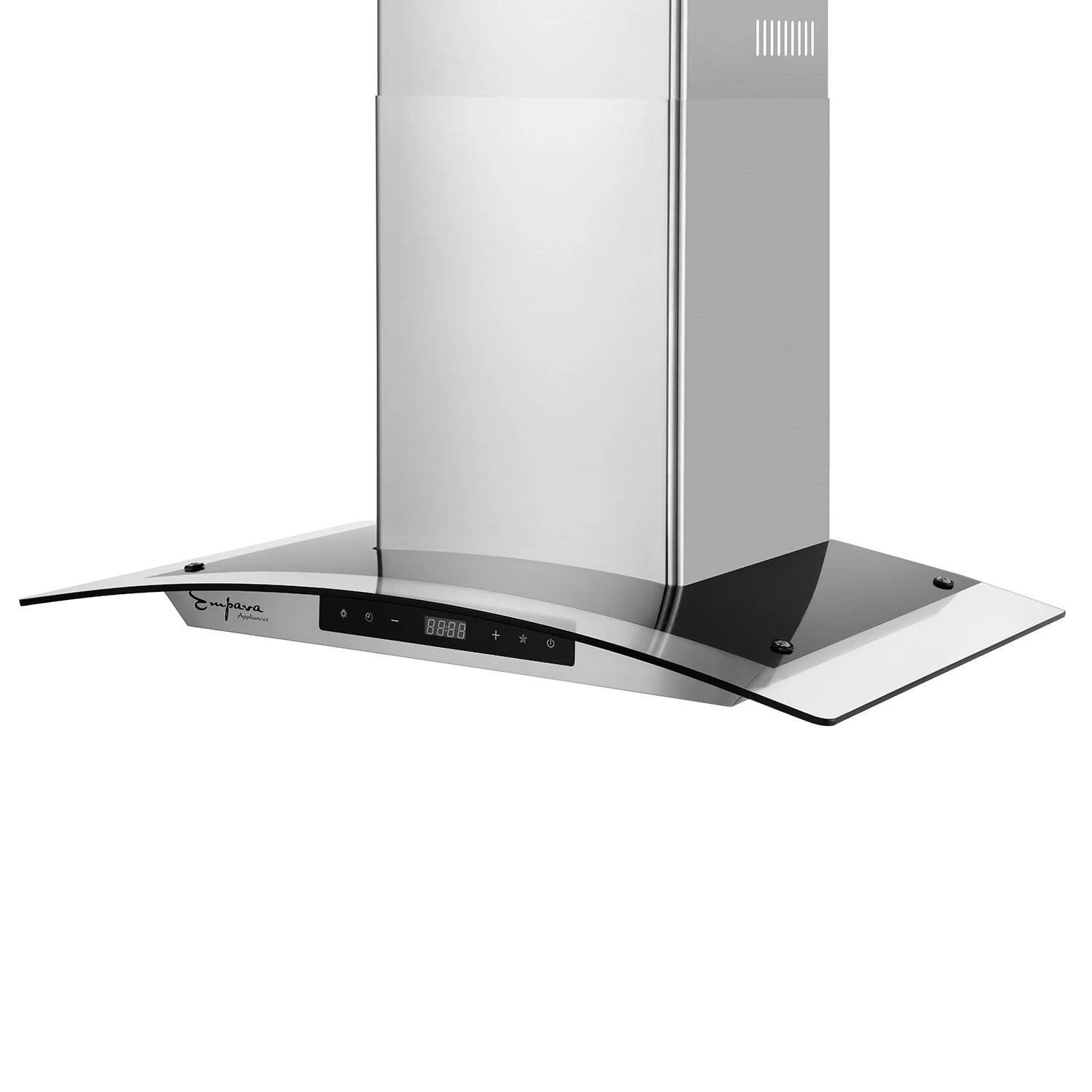 Empava wall mount ducted range hood with stainless steel canopy and black control trim
