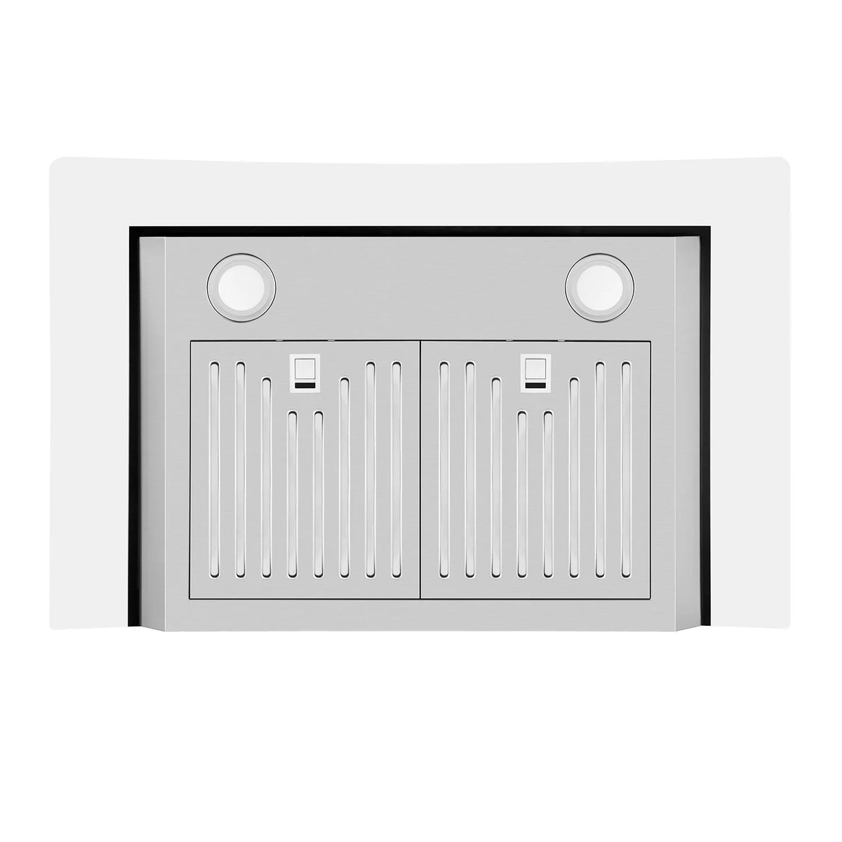 Empava range hood grease filter panel with two circular fan openings and vent slats