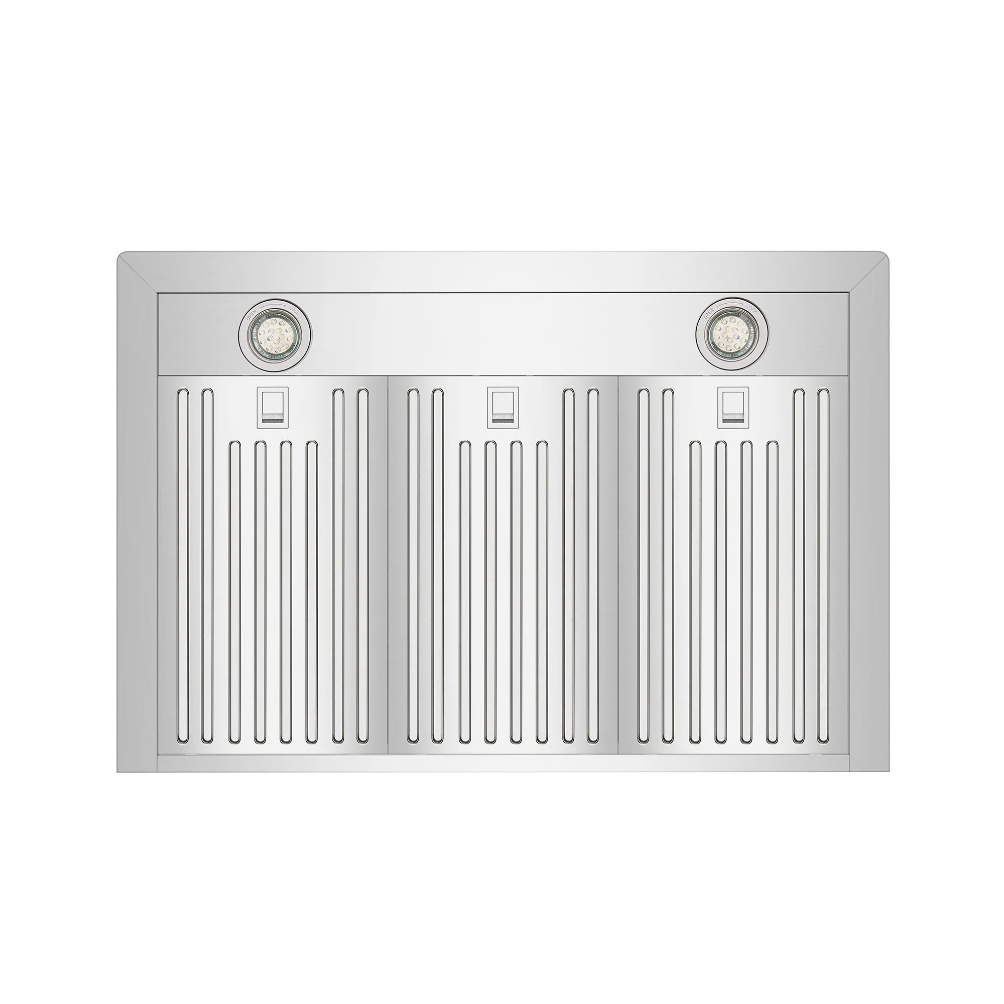 Stainless steel vented range hood filter panel with two round lamp covers