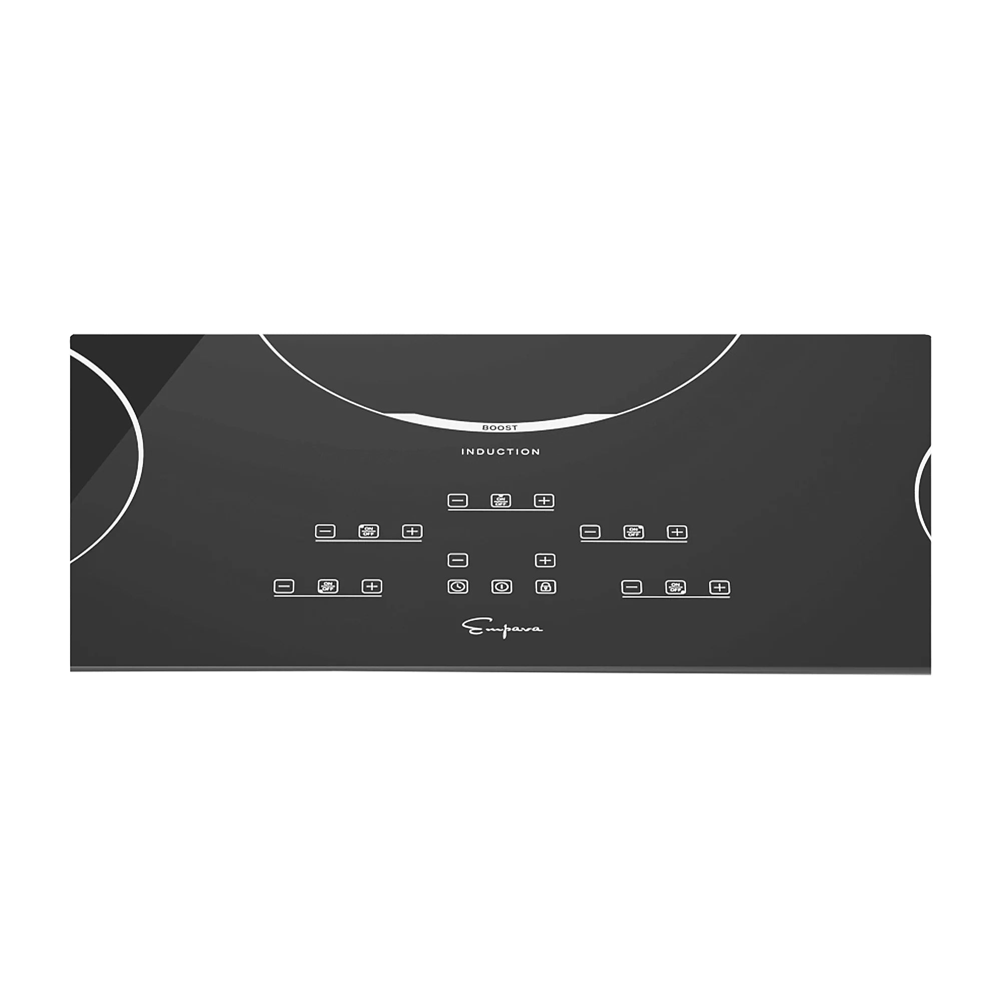 Black induction cooktop control panel with “Induction” label and button icon layout.