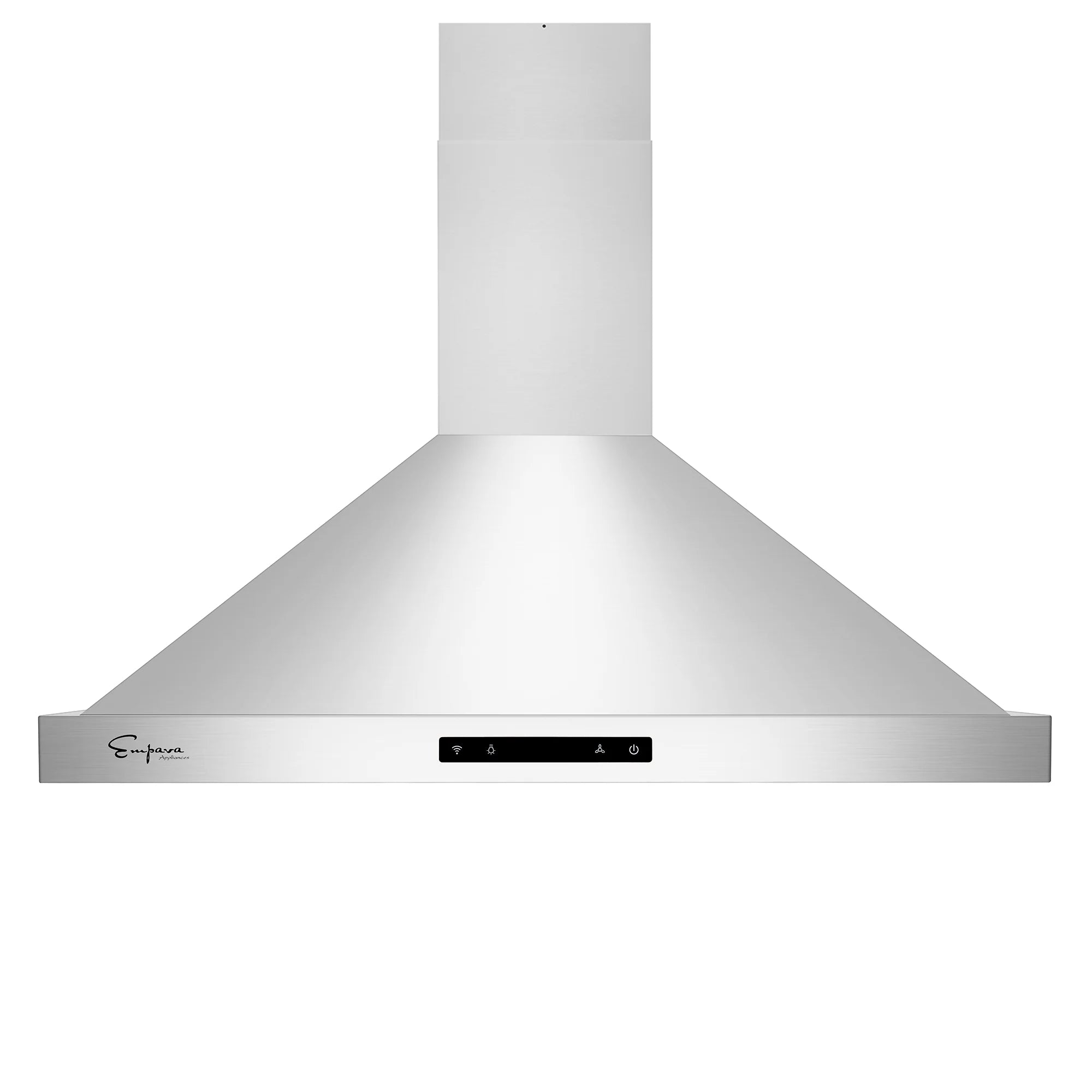 White ducted wall-mount range hood with chimney stack and control panel