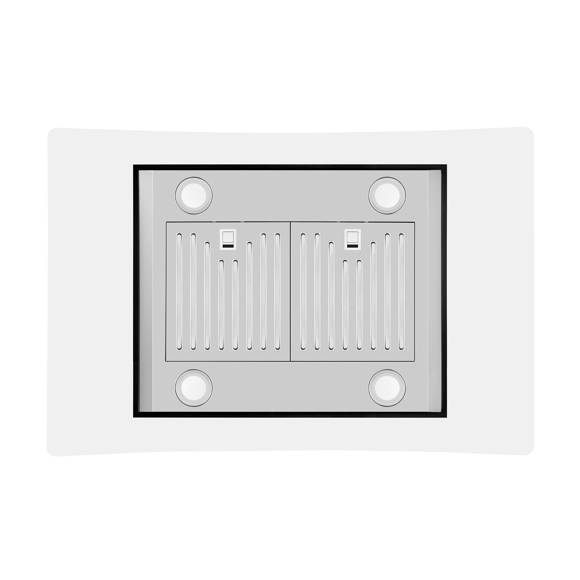 Range hood grease filter with rectangular metal panel and four corner clips