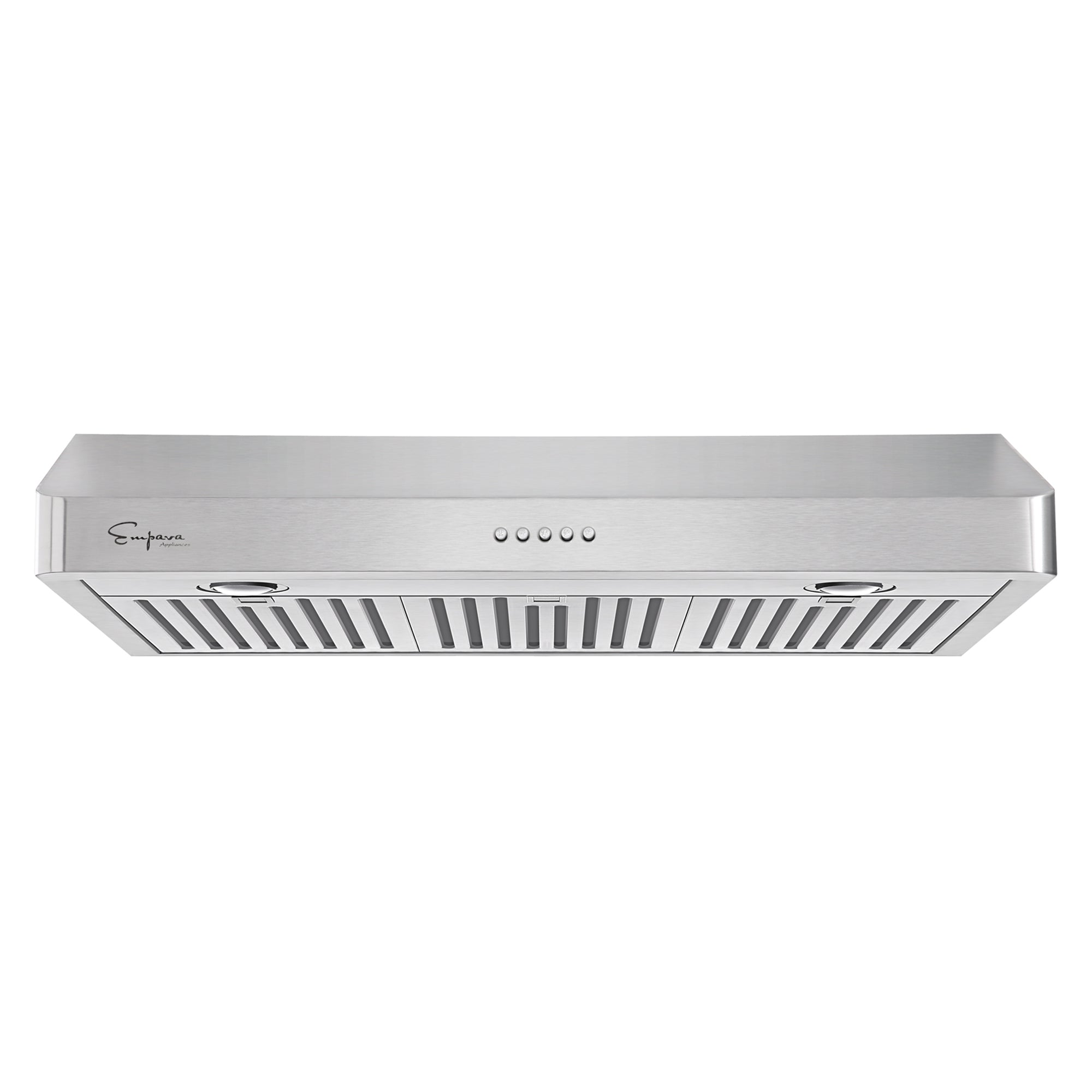 Stainless steel ducted under-cabinet range hood with vented grille front panel