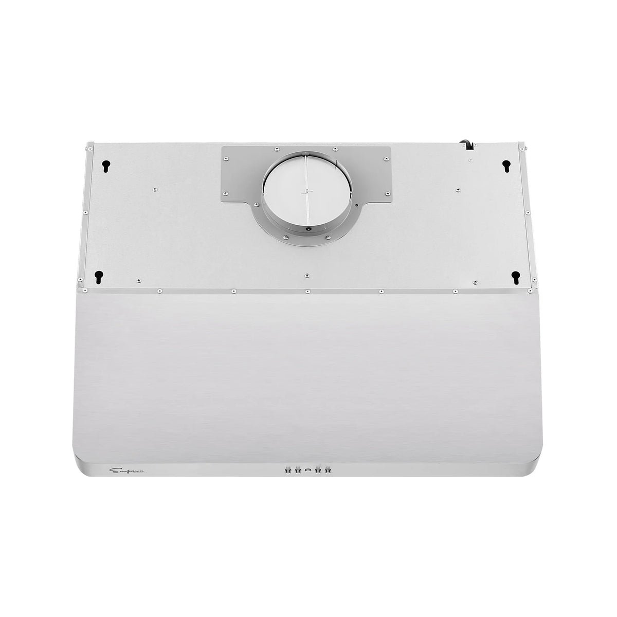 Stainless steel ducted range hood back panel with circular duct collar opening