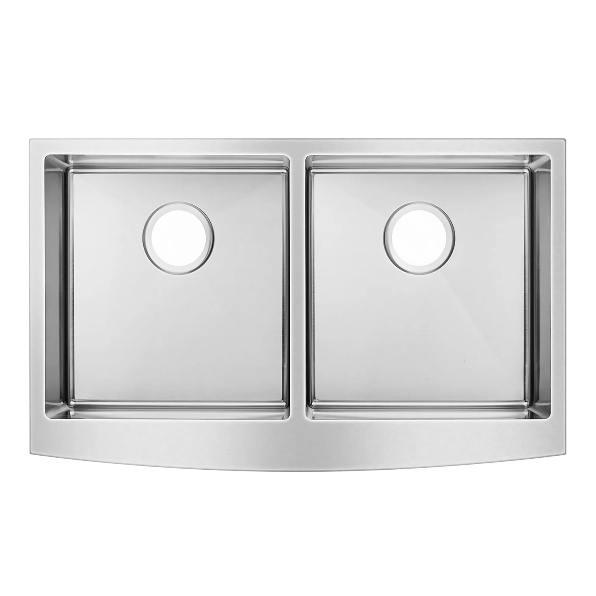 Stainless steel double-bowl kitchen sink with two round drain openings