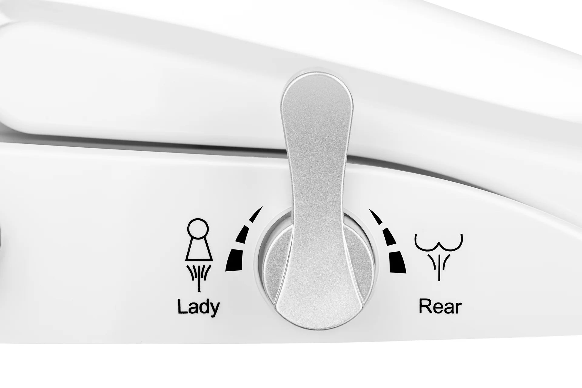 Non-electric bidet seat control lever with Lady and Rear icons on side panel