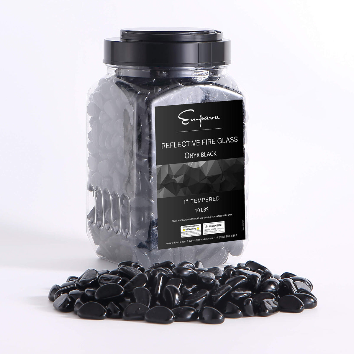 Onyx black tempered reflective fire glass cashews with jar container