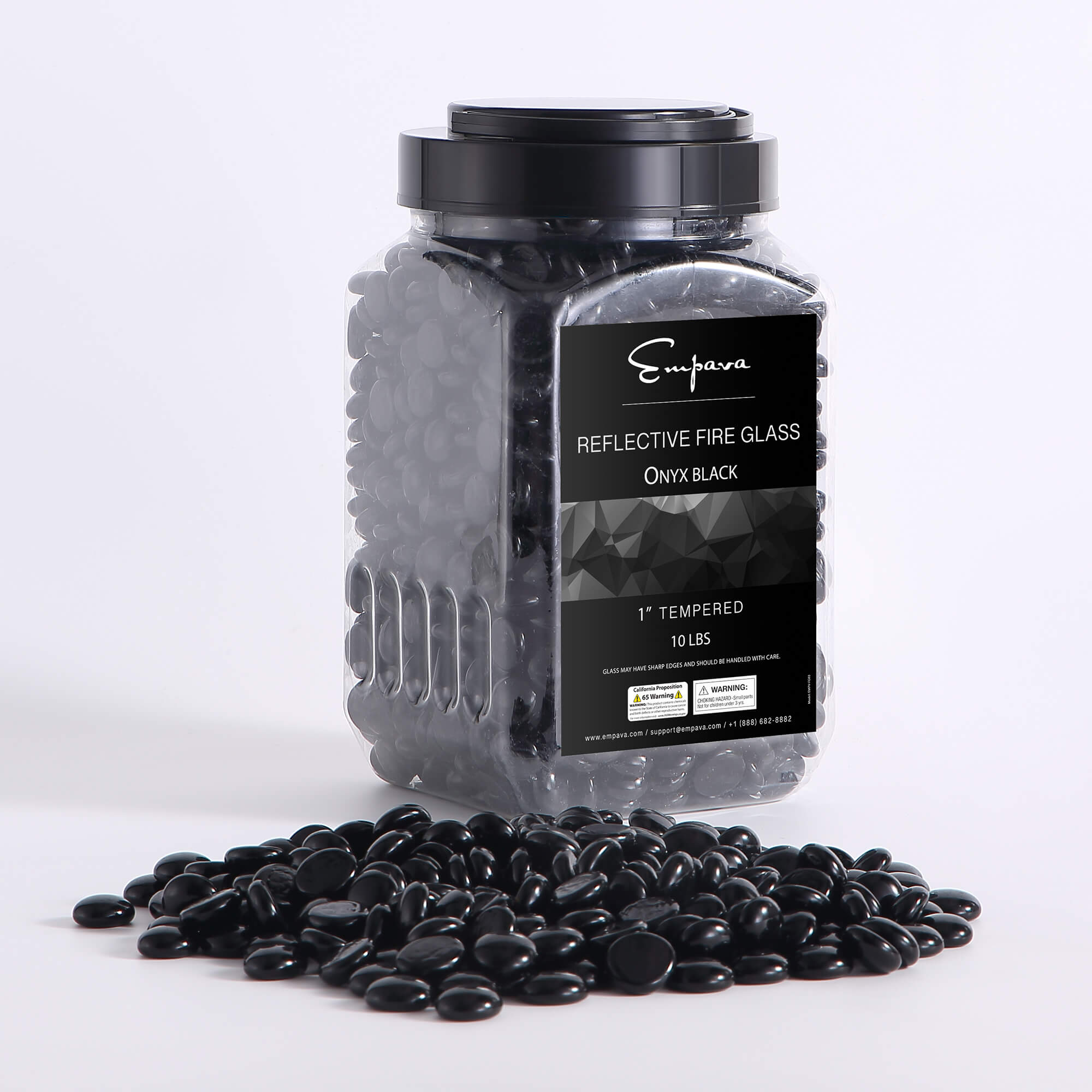 Empava tempered fire glass beads, onyx black beads with jar packaging