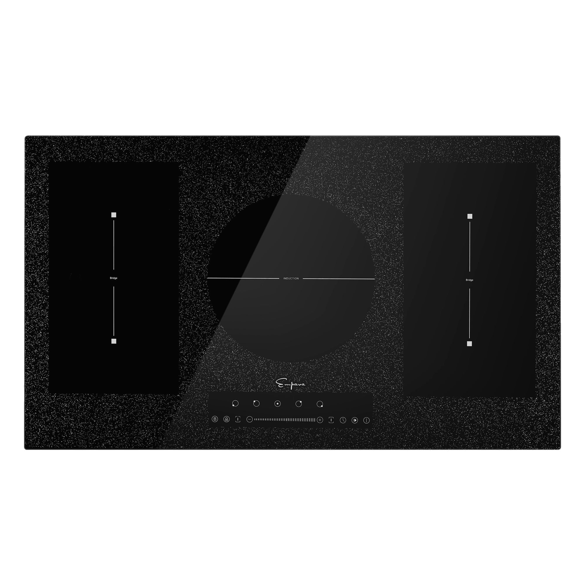 Empava black induction cooktop with touch controls and three cooking zones, 36 inch