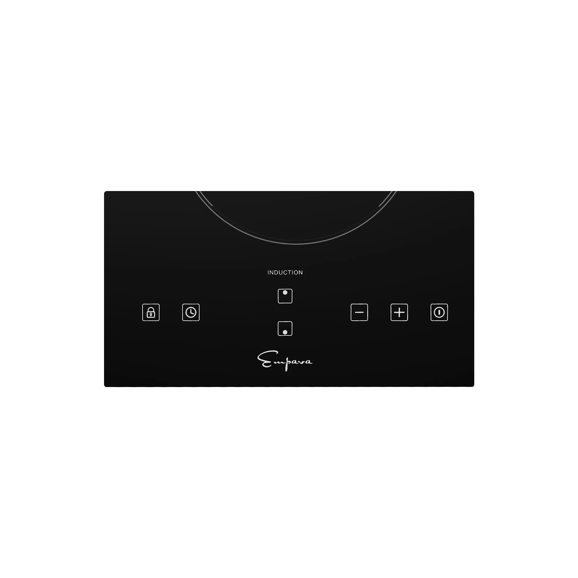 Black induction cooktop control panel with button icons and Empava logo