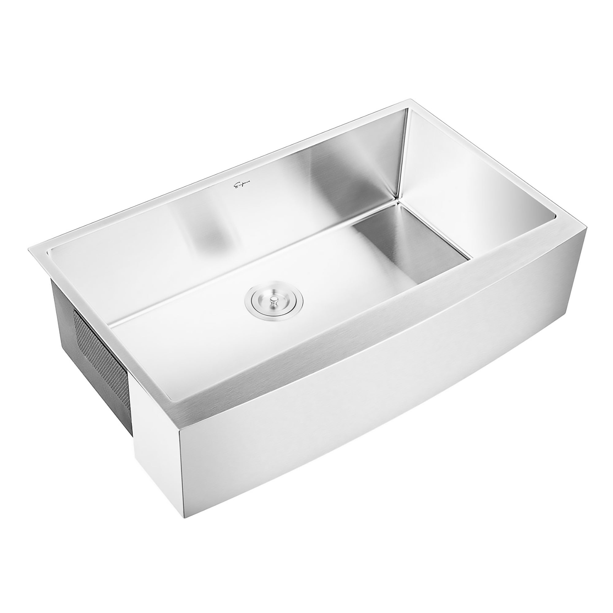 Stainless steel single-bowl kitchen sink with center drain