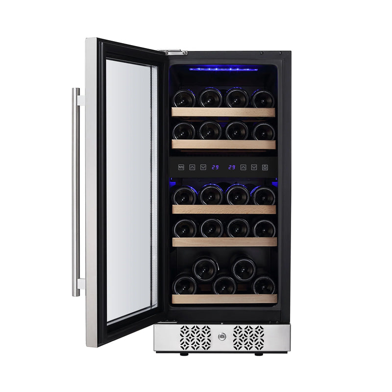 Empava 15-Inch 29 Bottles Dual Zone Freestanding Built-In Wine Cooler in Stainless Steel with Glass Door  (EMPV-WC02D)