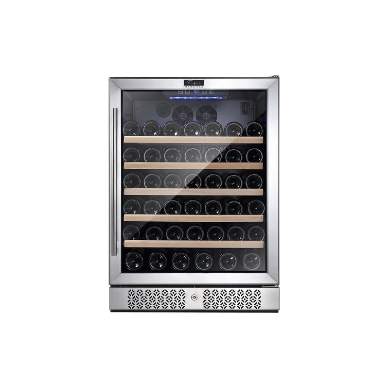 Empava 24-Inch 52 Bottles Single Zone Freestanding Built-In Wine Cooler in Stainless Steel with Glass Door (EMPV-WC03S)