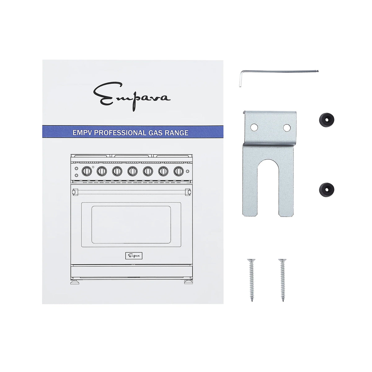 Gas range mounting hardware and support bracket kit with instructions