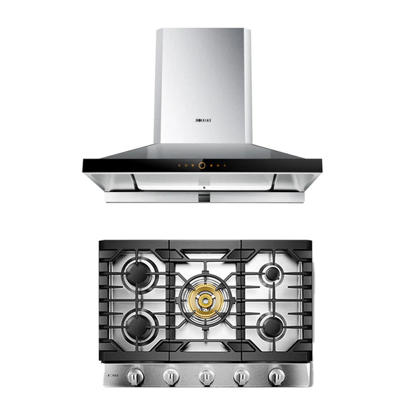 Fotile 2-Piece Appliance Package - 36-Inch Gas Cooktop & Wall Mounted Range Hood (EMS9026 + GLS36502)