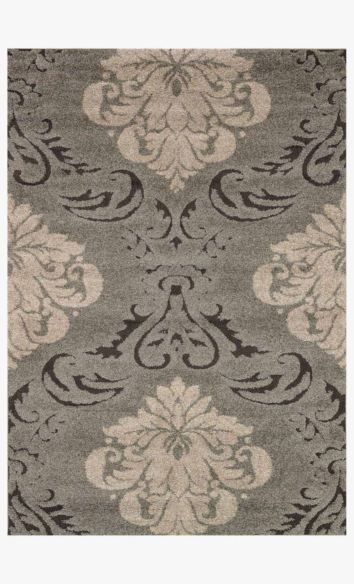Smoke and beige transitional power-loomed rug with ornate damask medallion pattern