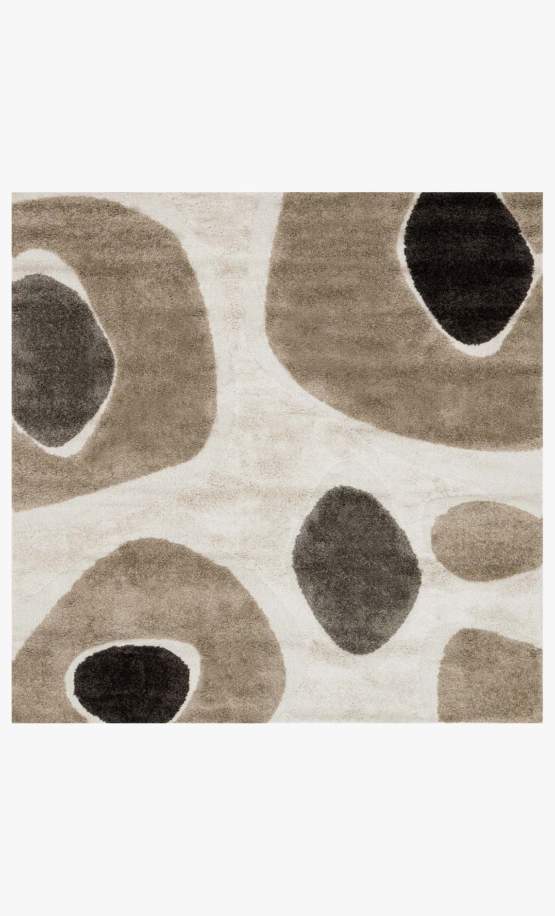 Ivory transitional power-loomed rug with large gray ovals and small pebble shapes