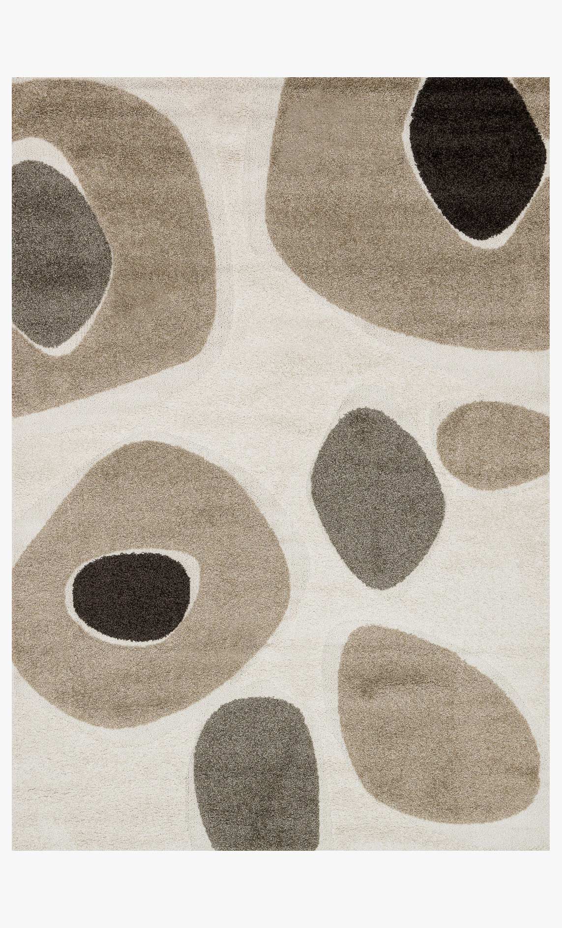 Ivory transitional power-loomed rug with gray abstract oval and circle pattern