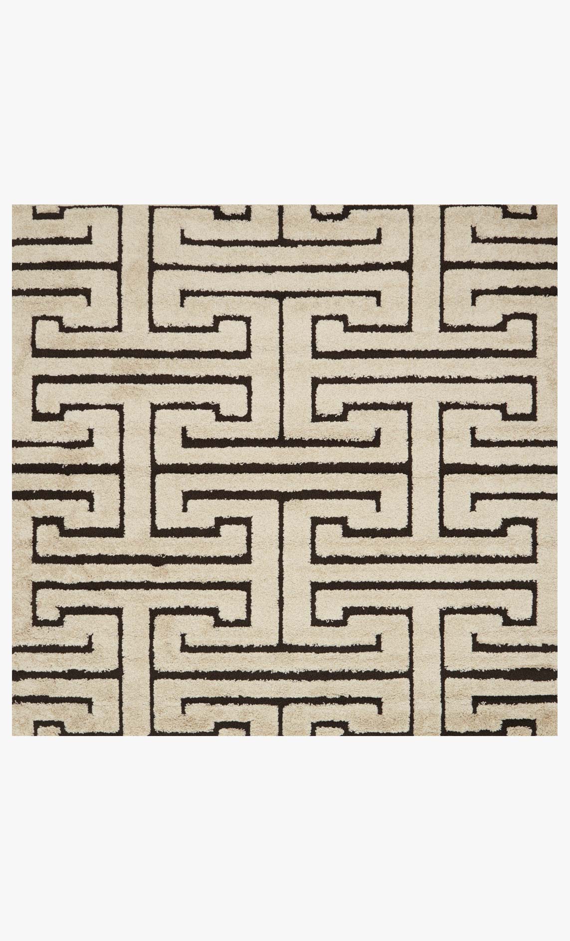 Ivory and dark brown Greek key patterned power-loomed rug with border