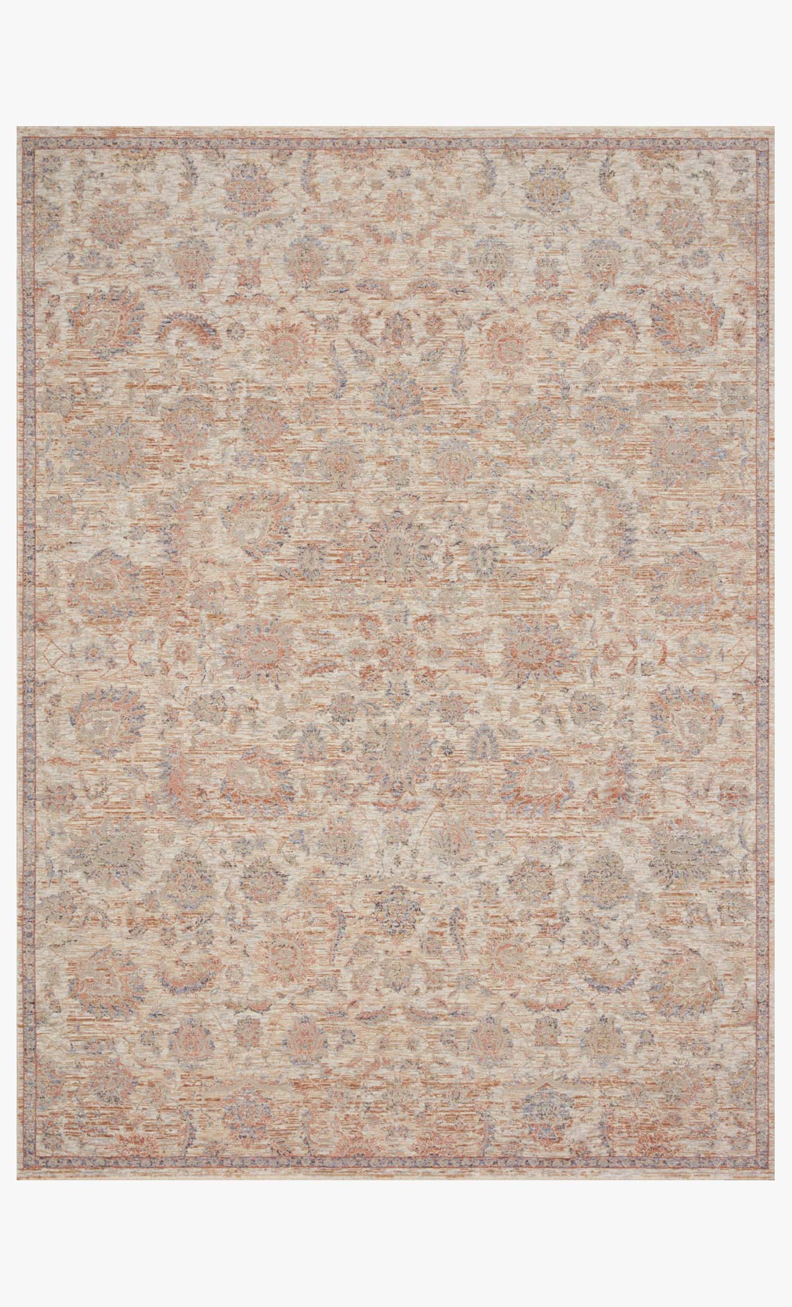 Beige transitional power-loomed rug with distressed pattern and border edge