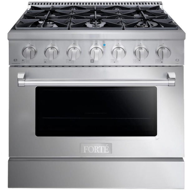 Forte 36-Inch Freestanding Dual Fuel Range, 6 Sealed Italian Made Burners, 4.5 cu. ft. Oven, Easy Glide Oven Racks, in Stainless Steel (FDR366BSS)