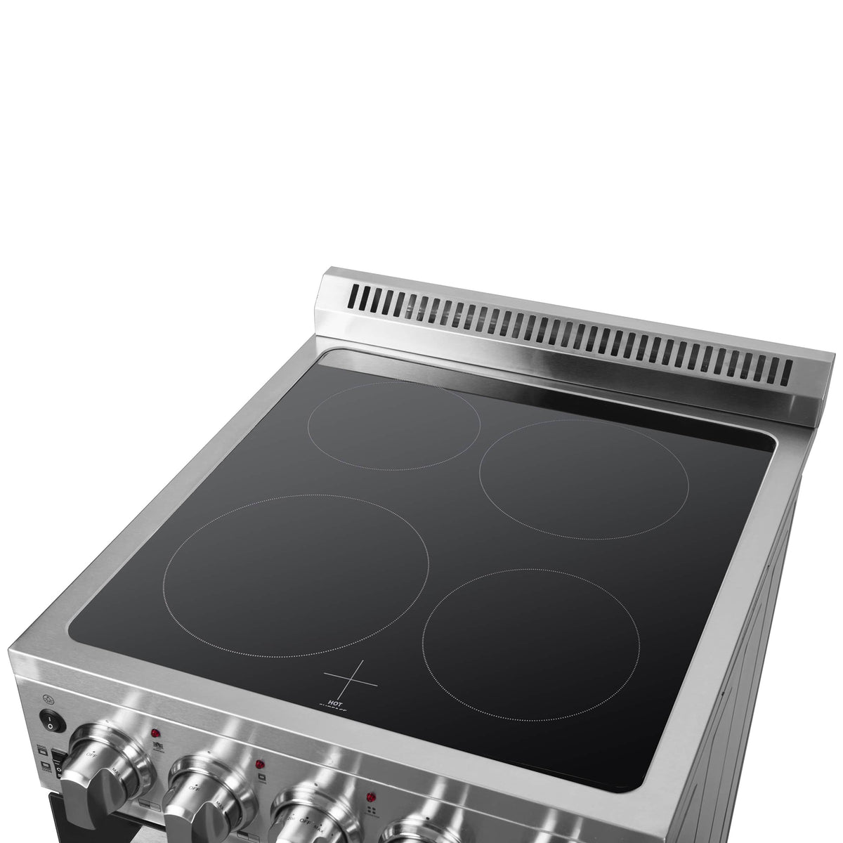Stainless electric range cooktop with four smooth ceramic burners and side control panel