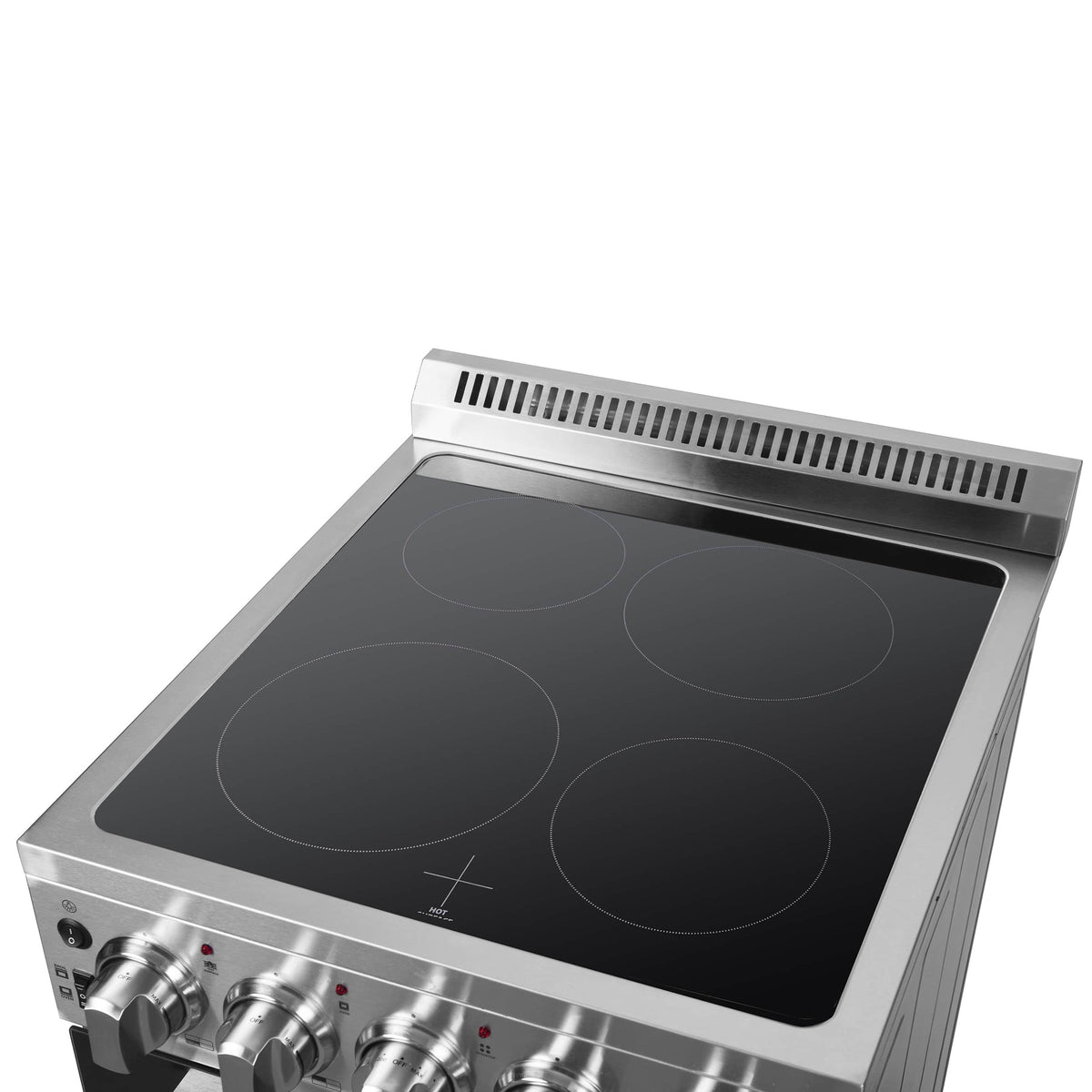 Stainless steel electric range cooktop with four smooth ceramic cooking zones