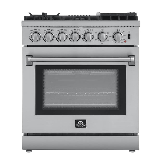 Forno Lazio 30-Inch Dual Fuel Range with 5 Sealed Burner in Stainless Steel with Air Fryer & Reversible Griddle (FFSGS6196-30)