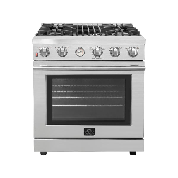 Forno Alta Qualita 30-Inch Gas Range with 4 Burners & Temperature Gauge in Stainless Steel (FFSGS6228-30S)