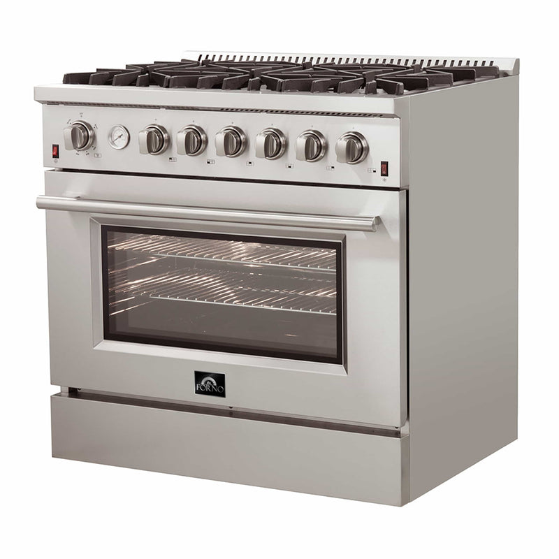 Forno 36-Inch Alta Qualita Gas Range with 6 Gas Burners, Gas Oven, Temperature Gauge, and Airfryer Accessories in Stainless Steel (FFSGS6291-36)