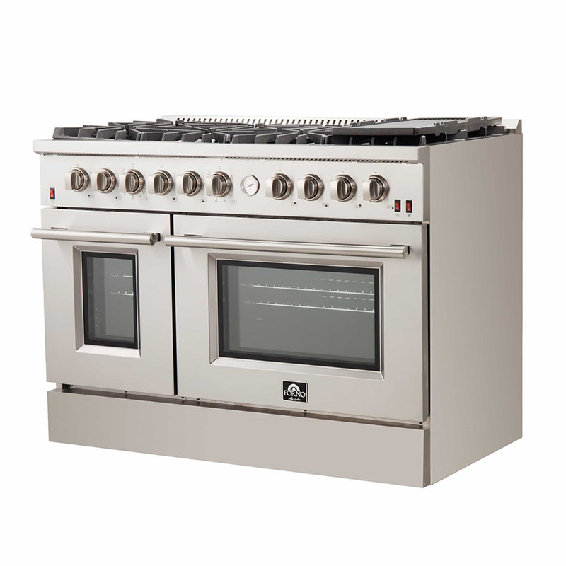 Forno 48" Alta Qualita Gas Range with Air Fryer, 8 Gas Burners, Gas Oven, Temperature Gauge, Griddle, in Stainless Steel (FFSGS6291-48)