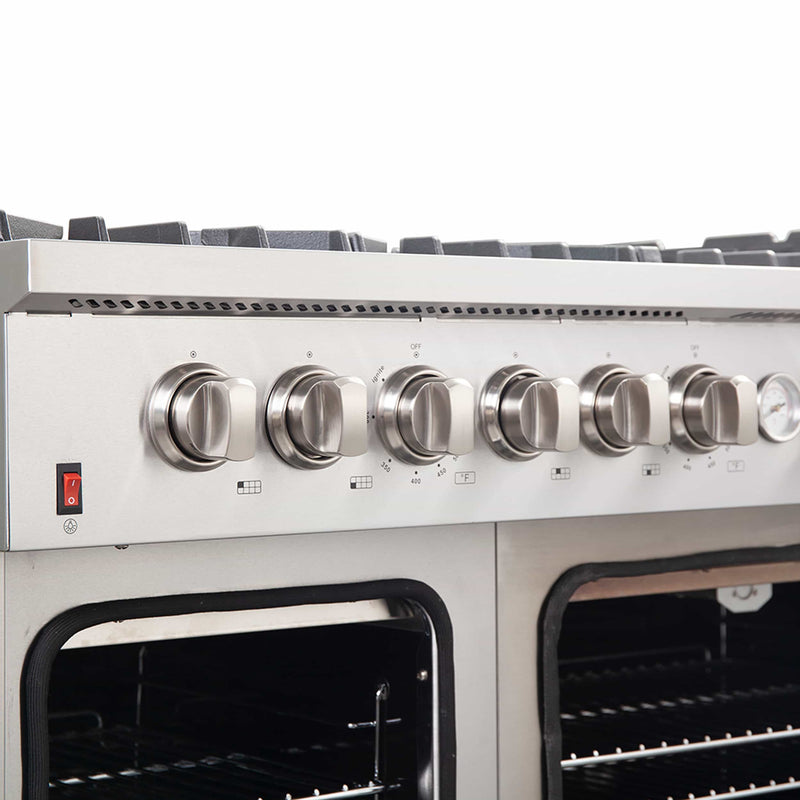 Forno 48" Alta Qualita Gas Range with Air Fryer, 8 Gas Burners, Gas Oven, Temperature Gauge, Griddle, in Stainless Steel (FFSGS6291-48)