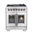 Forno 30-Inch Capriasca Dual Fuel Range with 5 Gas Burners, 100,000 BTUs, and French Door Electric Oven in Stainless Steel (FFSGS6387-30)