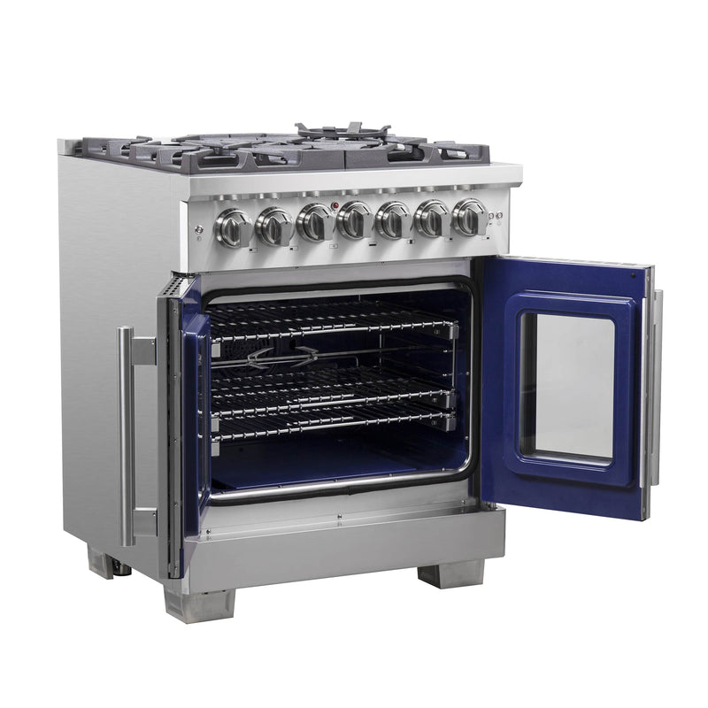 Forno 30-Inch Capriasca Dual Fuel Range with 5 Gas Burners, 100,000 BTUs, and French Door Electric Oven in Stainless Steel (FFSGS6387-30)