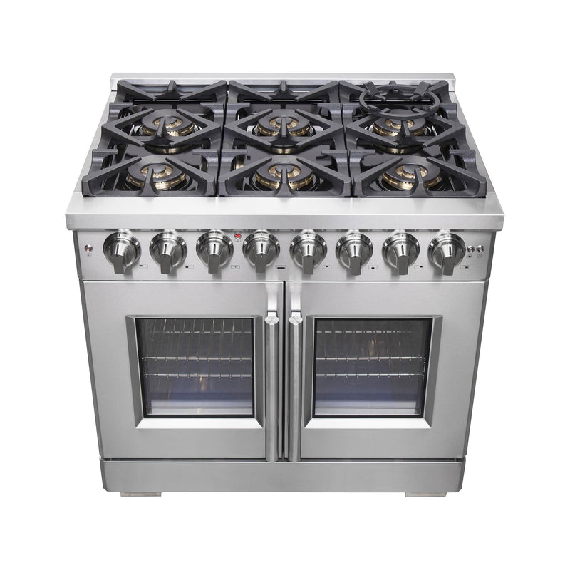 Forno 36-Inch Capriasca Freestanding French Door Dual Fuel Range with 6 Gas Burners, 120,000 BTUs & Electric Oven in Stainless Steel (FFSGS6387-36)