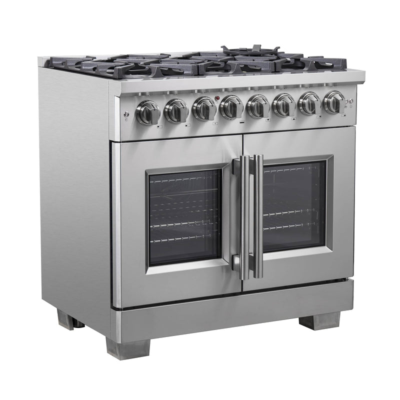 Forno 36-Inch Capriasca Freestanding French Door Dual Fuel Range with 6 Gas Burners, 120,000 BTUs & Electric Oven in Stainless Steel (FFSGS6387-36)