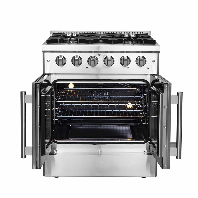 Forno 30-Inch Galiano Gas Range with 5 Gas Burners, 68,000 BTUs, & French Door Gas Oven in Stainless Steel (FFSGS6444-30)