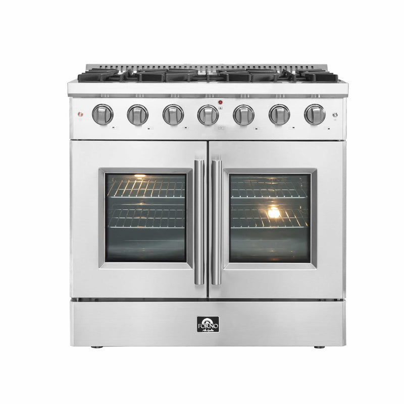 Forno 36-Inch Galiano Gas Range with 6 Gas Burners, 83,000 BTUs, & French Door Gas Oven in Stainless Steel (FFSGS6444-36)