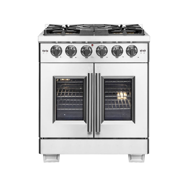 Forno 30-Inch Capriasca Gas Range with 5 Gas Burners, 100,000 BTUs, and French Door Gas Oven in Stainless Steel (FFSGS6460-30)