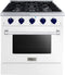 Forte 30-Inch Freestanding All Gas Range, 4 Sealed Italian Made Burners, 3.53 cu. ft. Oven, Easy Glide Oven Racks, in Stainless Steel with White Finish and Blue Knobs (FGR304BWW31)