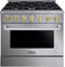 Forte 36-Inch Freestanding All Gas Range, 6 Sealed Italian Made Burners, 4.5 cu. ft. Oven, Easy Glide Oven Racks, in Stainless Steel and Brass Knobs (FGR366BSS41)
