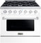 Forte 36-Inch Freestanding All Gas Range, 6 Sealed Italian Made Burners, 4.5 cu. ft. Oven, Easy Glide Oven Racks, in Stainless Steel with White Finish and Stainless Steel Knobs (FGR366BWW)