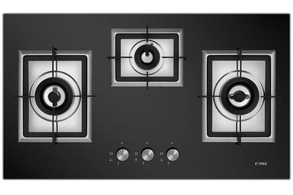 Fotile 34-Inch EPS Cooktop with Total 35,000 BTU on 3 Sealed Burners, Fast Ignition and Flame Failure Detection Device in Black Tempered Glass (GAG86309)