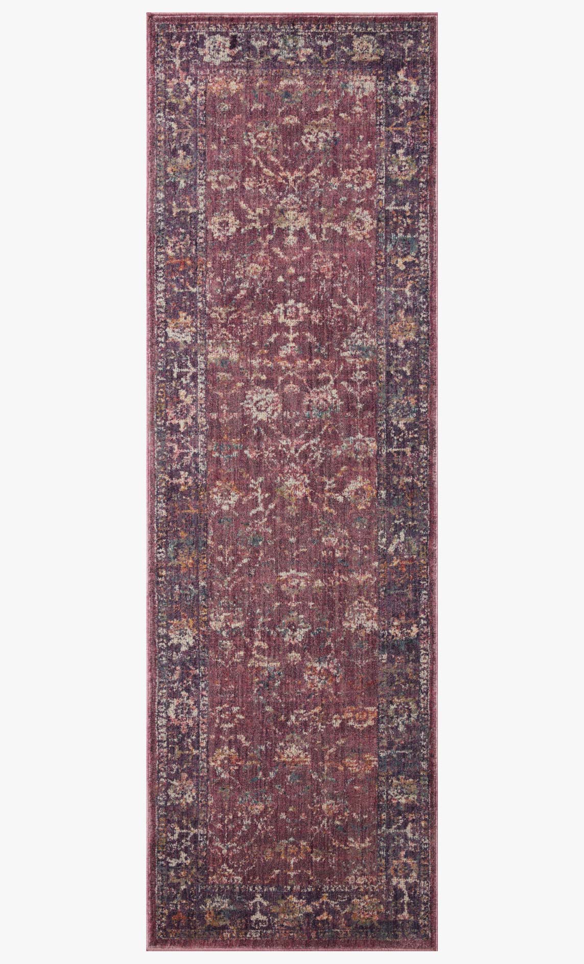 Traditional power-loomed area rug in a tall rectangle with dense grape and navy medallion pattern.