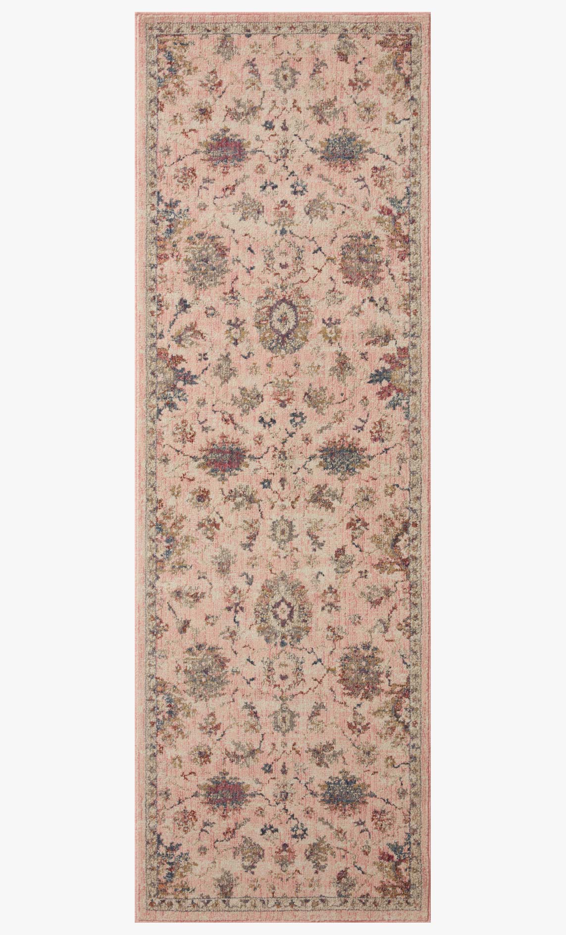 Blush floral traditional rug with vertical rectangle shape and multicolor border