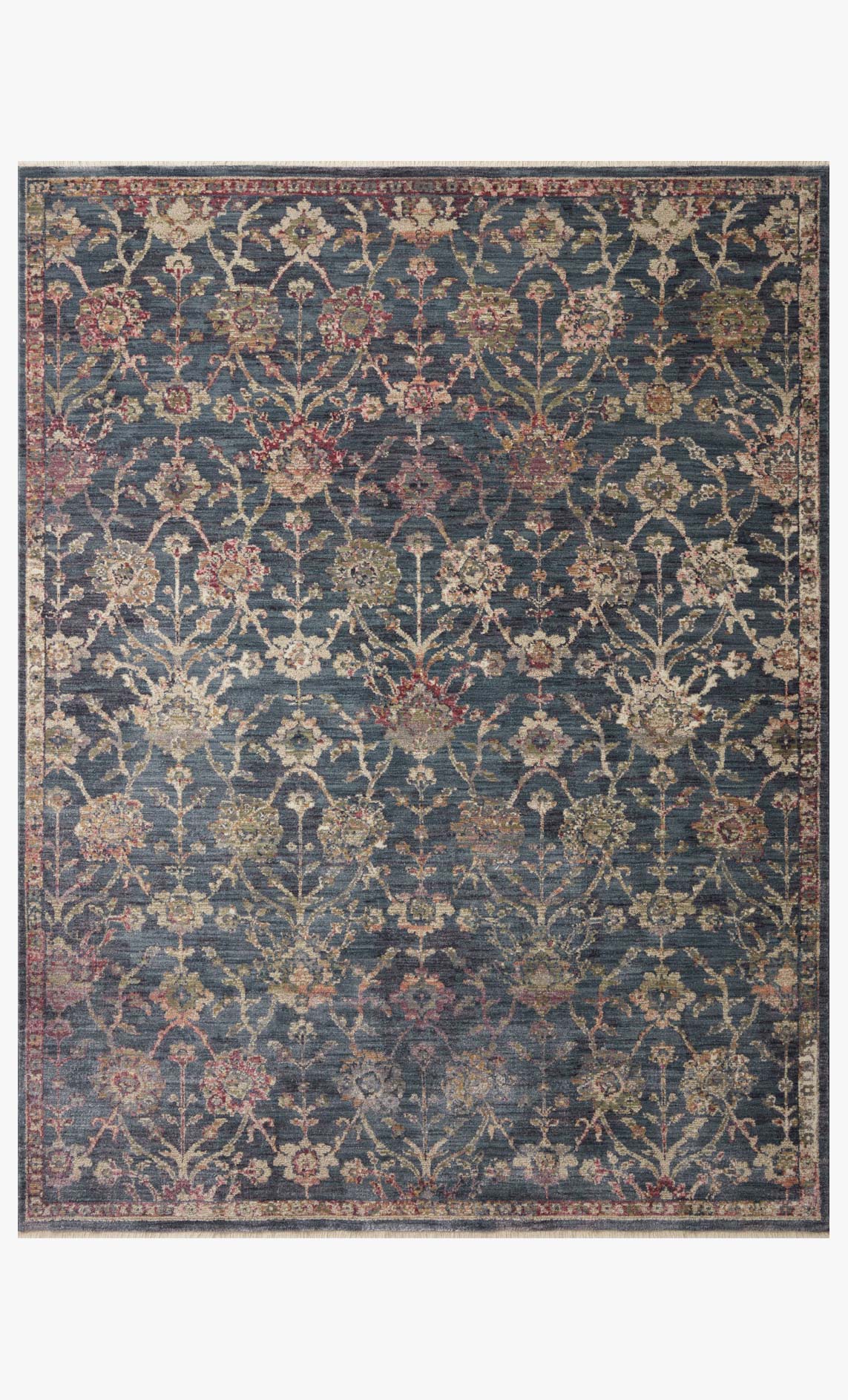Navy traditional power-loomed rug with ornate floral medallion pattern, bordered edges