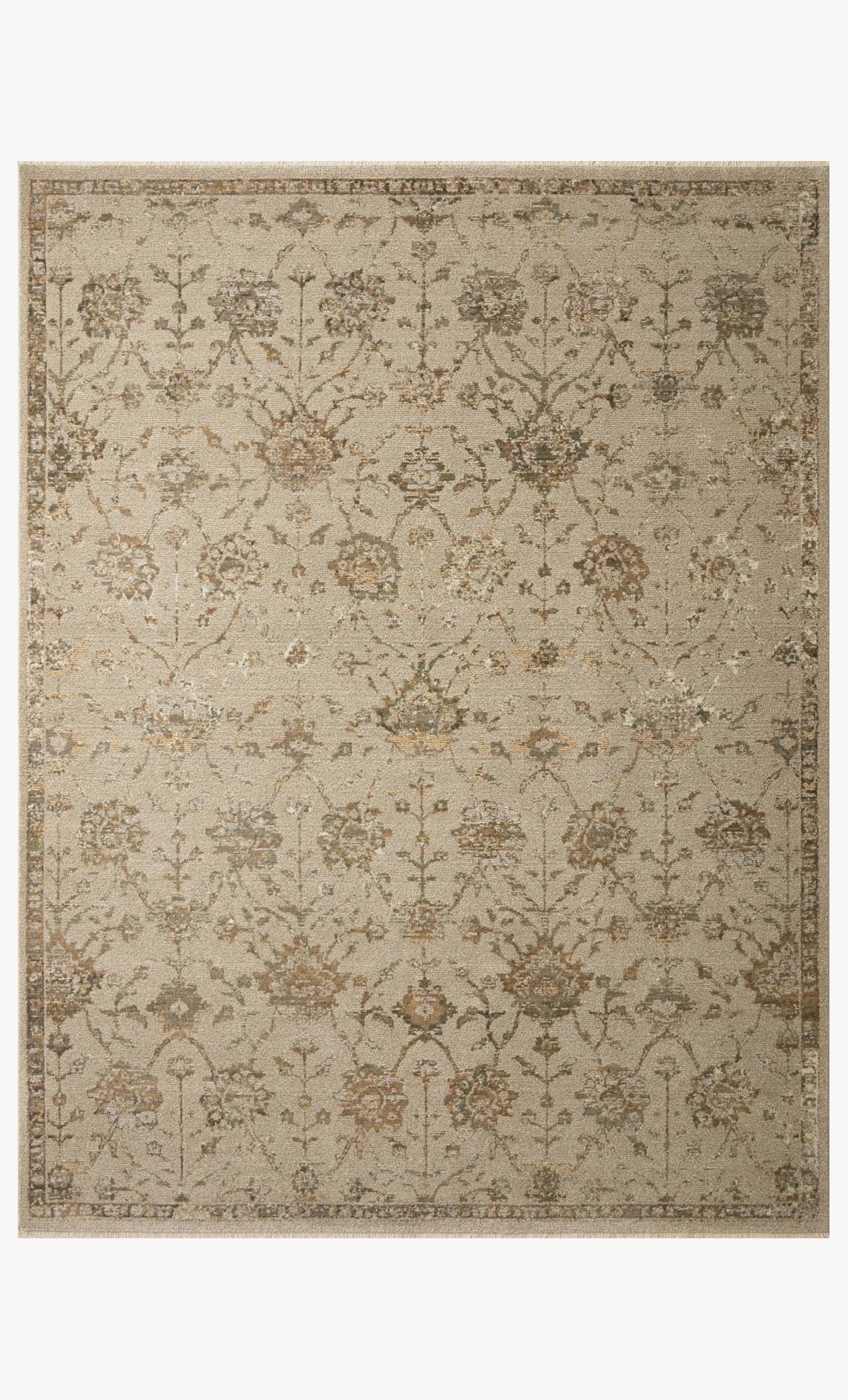 Traditional power-loomed rug with ornate floral pattern and border in silver sage tones