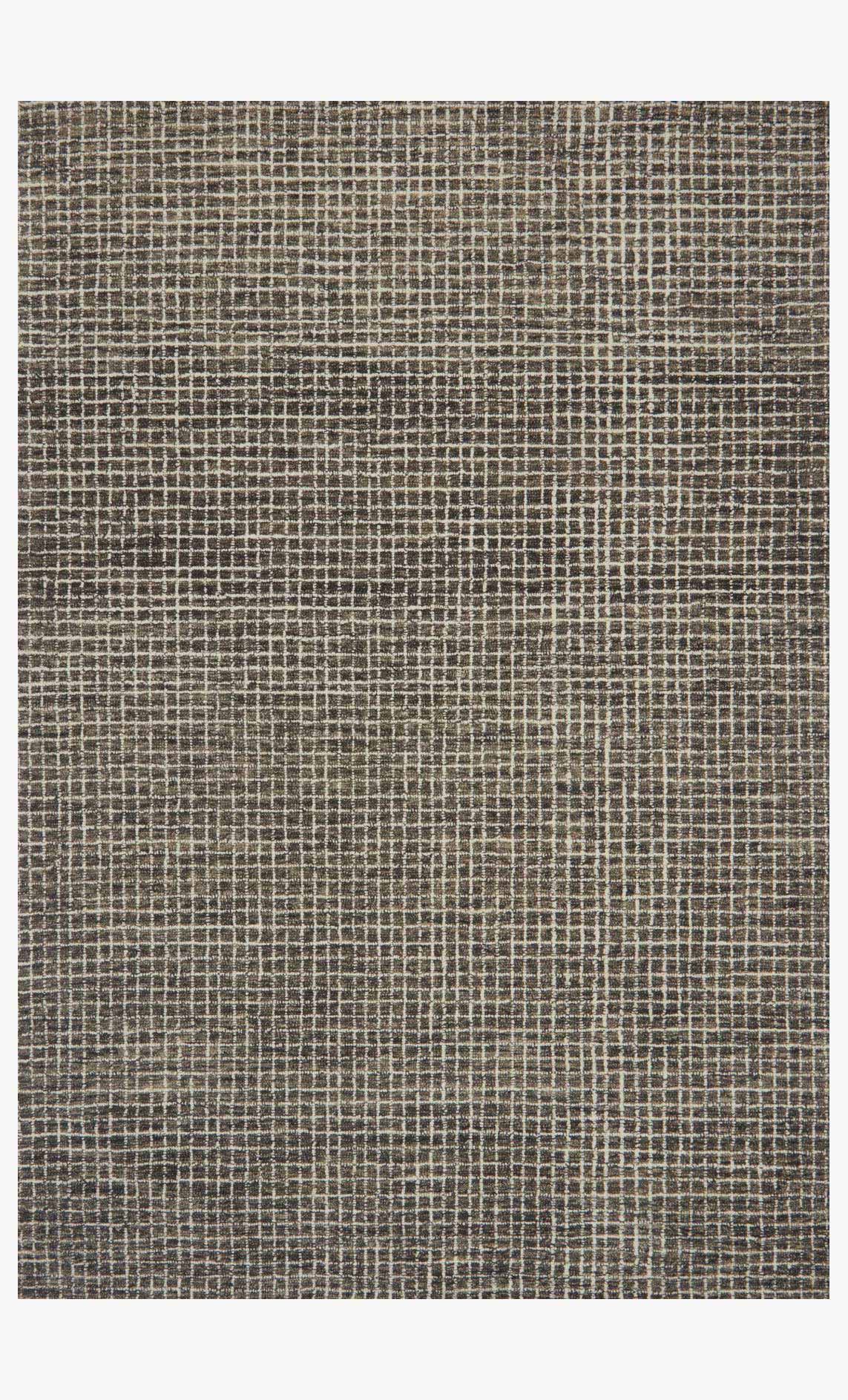 Transitional hooked rug in charcoal with light grid pattern, rectangular