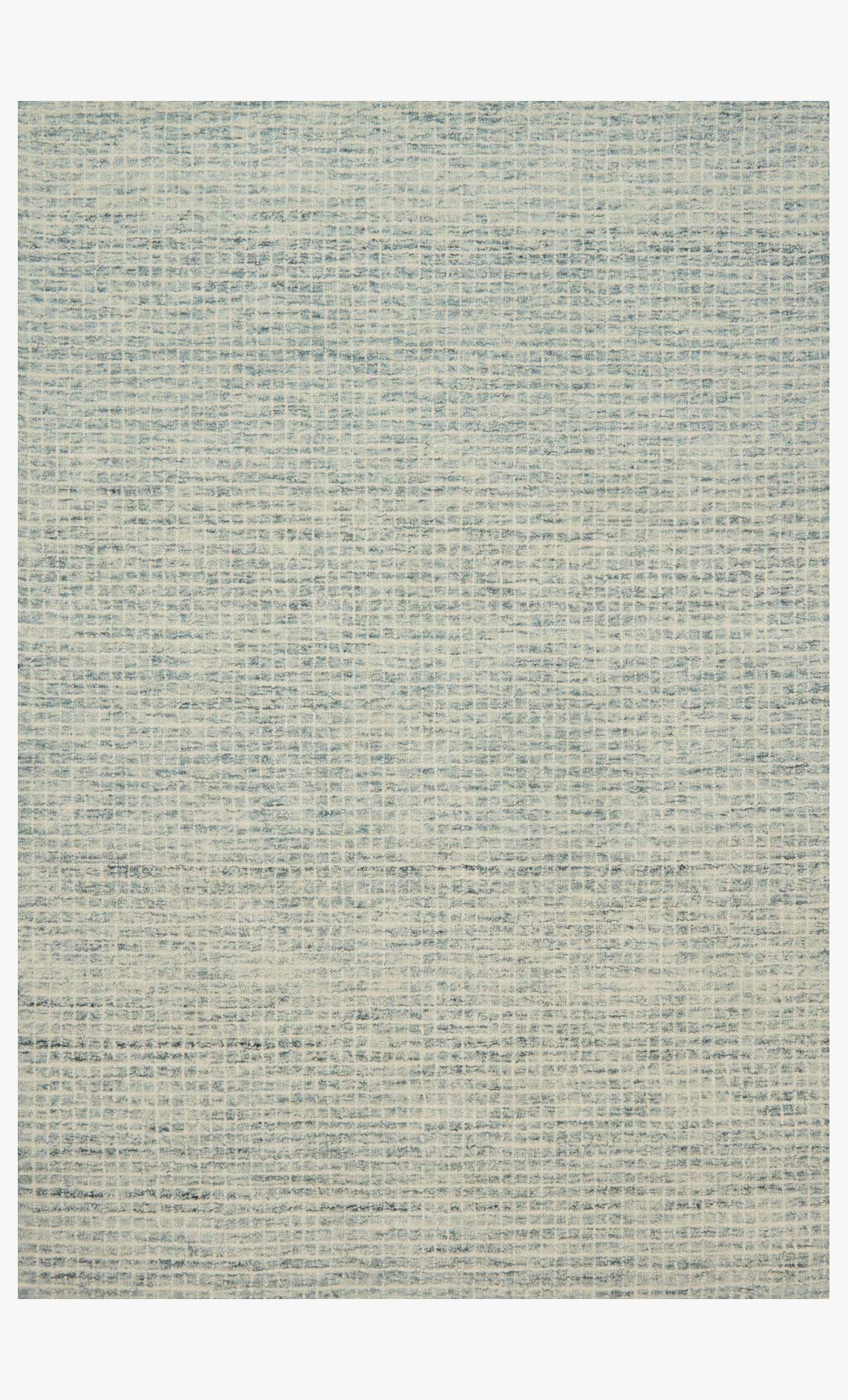 Transitional hooked rug with light blue and cream abstract woven pattern, rectangular