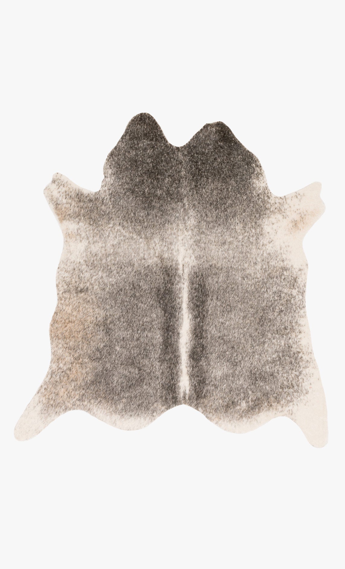 Irregular-shaped grey and ivory shag rug with abstract mottled design